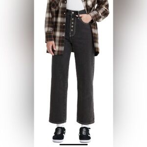 (Q5) Levi's Womens Black Y2K ,Super High-Rise Snap Ribcage Straight Ankle Jeans‎